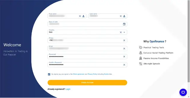 از ثبت نام در بروکر opofinance